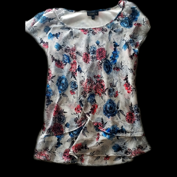 Tamara Tops - Tamara Floral Top, Blue, Pink & White - Size M